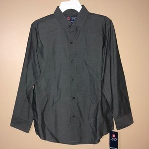 Chaps Grey Button Up Long Sleeve Tee, Size Medium Boys